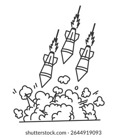 míssil de doodle e explosão em estilo cartoon