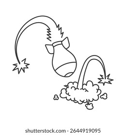 míssil de doodle e explosão em estilo cartoon