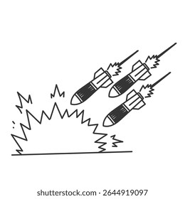 míssil de doodle e explosão em estilo cartoon