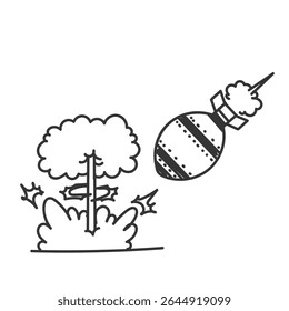 míssil de doodle e explosão em estilo cartoon