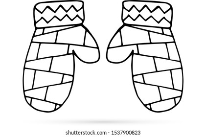 doodle mittens icon, winter sign, hand drawing vector illustration