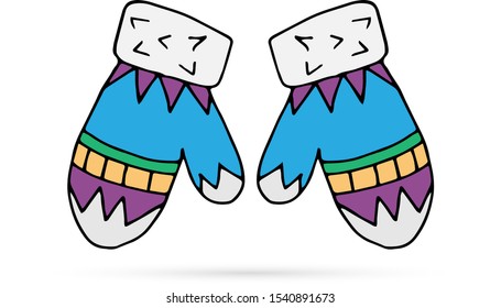 doodle mittens icon, winter sign, hand drawing vector illustration