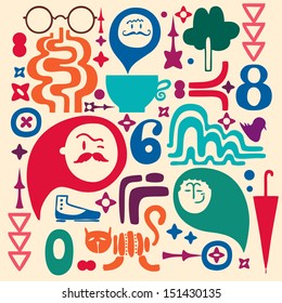 Doodle mix, set of design element, colorful