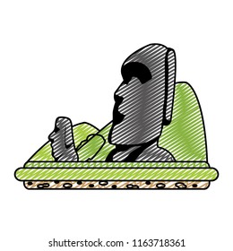 Doodle Moai Sculture From Easter Island And Mountains