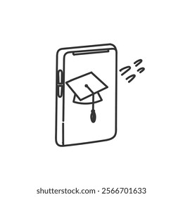 doodle mobile phone with graduation hat illustration