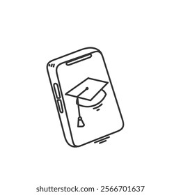 doodle mobile phone with graduation hat illustration