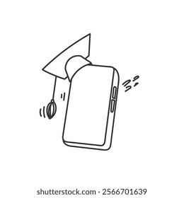 doodle mobile phone with graduation hat illustration