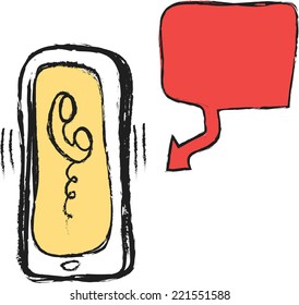 doodle mobile phone and speech bubble