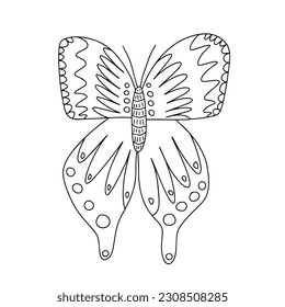 Doodle Monarch butterfly vector illustration. Hand drawn butterfly coloring page