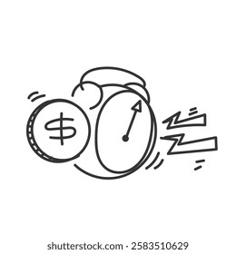 doodle money and alarm clock illustration icon