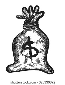 Doodle money bag, vector design element