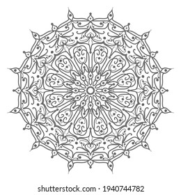 Doodle monochrome lace mandala pattern. Emblem luxury beauty spa, cosmetics, jewelry, hotel, restaurant. Wedding elegant outline frame. Vector floral luxury curve logo design. Round gold ornate frame.