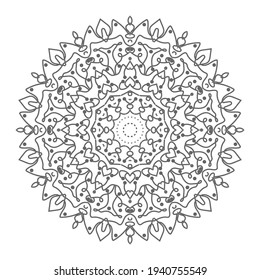 Doodle monochrome lace mandala pattern. Emblem luxury beauty spa, cosmetics, jewelry, hotel, restaurant. Wedding elegant outline frame. Vector floral luxury curve logo design. Round gold ornate frame.