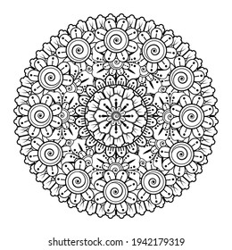 Doodle monochrome lace mandala pattern. Emblem luxury beauty spa, cosmetics, jewelry, hotel, restaurant. Wedding elegant outline frame. Vector floral luxury curve logo design. Round gold ornate frame.