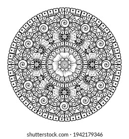 Doodle monochrome lace mandala pattern. Emblem luxury beauty spa, cosmetics, jewelry, hotel, restaurant. Wedding elegant outline frame. Vector floral luxury curve logo design. Round gold ornate frame.