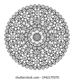 Patrón de manala de encaje monocromo Doodle. Emblem lujo belleza spa, cosmética, joyería, hotel, restaurante. Marco elegante del contorno de bodas. Diseño del logotipo de la curva de lujo floral vectorial. Marco dorado redondo ornamentado.