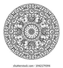 Patrón de manala de encaje monocromo Doodle. Emblem lujo belleza spa, cosmética, joyería, hotel, restaurante. Marco elegante del contorno de bodas. Diseño del logotipo de la curva de lujo floral vectorial. Marco dorado redondo ornamentado.