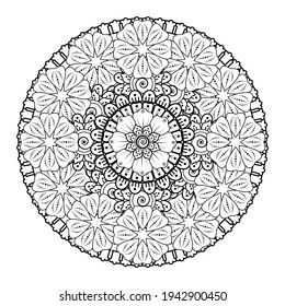 Doodle monochrome lace mandala pattern. Emblem luxury beauty spa, cosmetics, jewelry, hotel, restaurant. Wedding elegant outline frame. Vector floral luxury curve logo design. Round gold ornate frame.