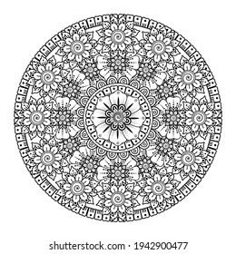 Doodle monochrome lace mandala pattern. Emblem luxury beauty spa, cosmetics, jewelry, hotel, restaurant. Wedding elegant outline frame. Vector floral luxury curve logo design. Round gold ornate frame.