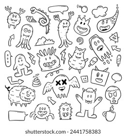 doodle monster cartoon outline hand drawing illustration