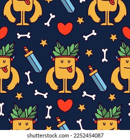 Doodle monster cartoon pattern illustration