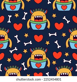 Doodle monster cartoon pattern illustration