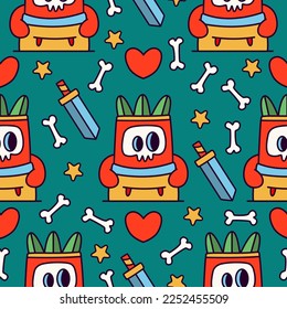 Doodle monster cartoon pattern illustration