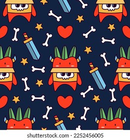 Doodle monster cartoon pattern illustration