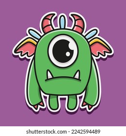 Doodle monster cartoon sticker design illustration