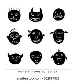Doodle monster icon, vector illustration.