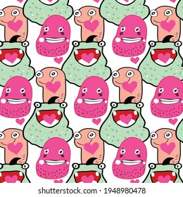 doodle monster  with pink heart  pattern  vector eps.10
