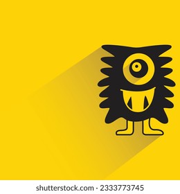 doodle monster with shadow on yellow background