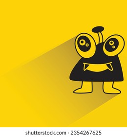 doodle monster with shadow on yellow background