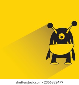 doodle monster with shadow on yellow background