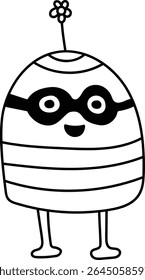 Um monstro rabiscar com listras e óculos em um estilo de desenho animado divertido. A criatura tem uma expressão peculiar e uma antena de flor na cabeça. Ilustração de vetor de desenhos animados.