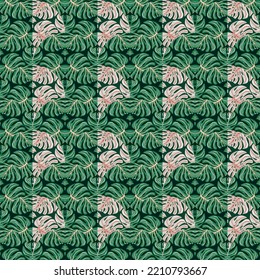 Doodle Monstera Mosaik nahtlose Muster. Botanische Blätter endlose Tapete. Kreative Palmenblätter Fliesen. Entworfen für Stoffdesign, Stoffdruck, Umhüllung, Abdeckung. Vektorgrafik