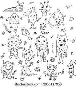 Doodle monsters drawn fictional funny creatures
