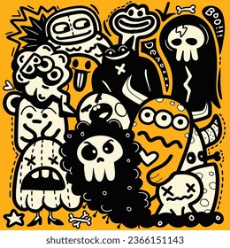 Doodle monsters in the form of animals and people. Monsters and many other monster coloring pages in the style of ominous aura. Chic urban art, colorful and chic