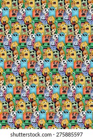 Doodle monsters seamless pattern in bright colors.