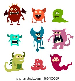 Doodle monsters set. Colorful toy cute alien monster. Vector EPS 10