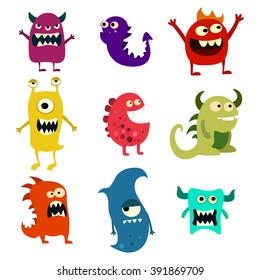 Doodle monsters set. Colorful toy cute alien monster for ui and app. Vector EPS 10