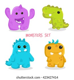 Doodle monsters set. Colorful toy monsters, cute alien monster, monster icon, monsters ui, monsters devil, monsters comic, monsters teeth, monster symbol, monster cute, monster. Vector monsters EPS 10