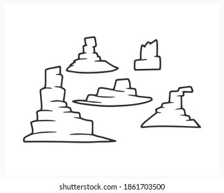 Doodle Monument Valley Arizona Icon Isolated On White. Rock Line Art. Sketch Stone. Vector Stock Illustration. EPS 10