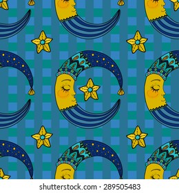 Doodle Moon, seamless pattern for children design, colorful illustration, Vector