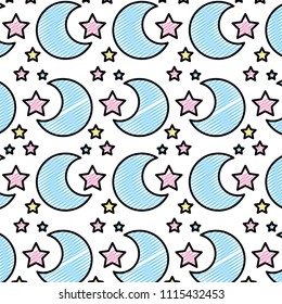 doodle moon sky and sparkly star background