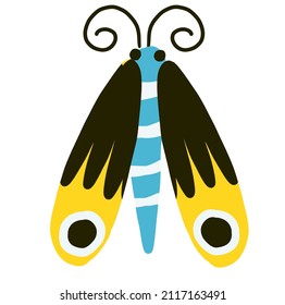 Doodle moth with ornament on wings isolated on white
