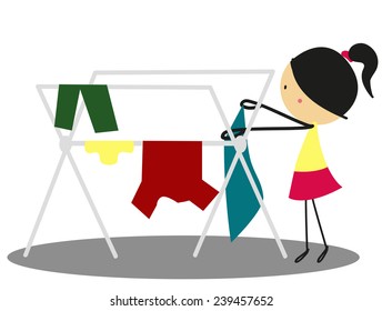 Doodle mother hangs clothes to dry - Full Color