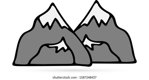 Doodle mountain icon. Hand drawing logo template. Linear vector illustration