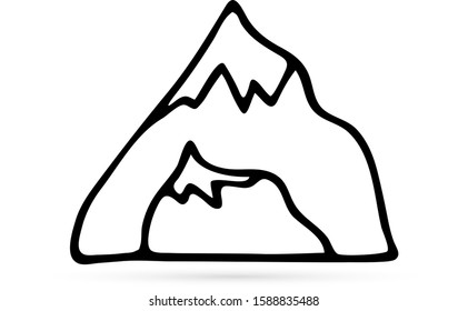 Doodle mountain icon isolated. Hand drawing line art. Vector illustration.
