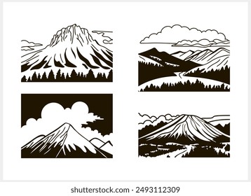 Doodle Mountain Ikone isoliert. Handzeichnung Clip Art. Vektorgrafik Stock Abbildung. EPS 10